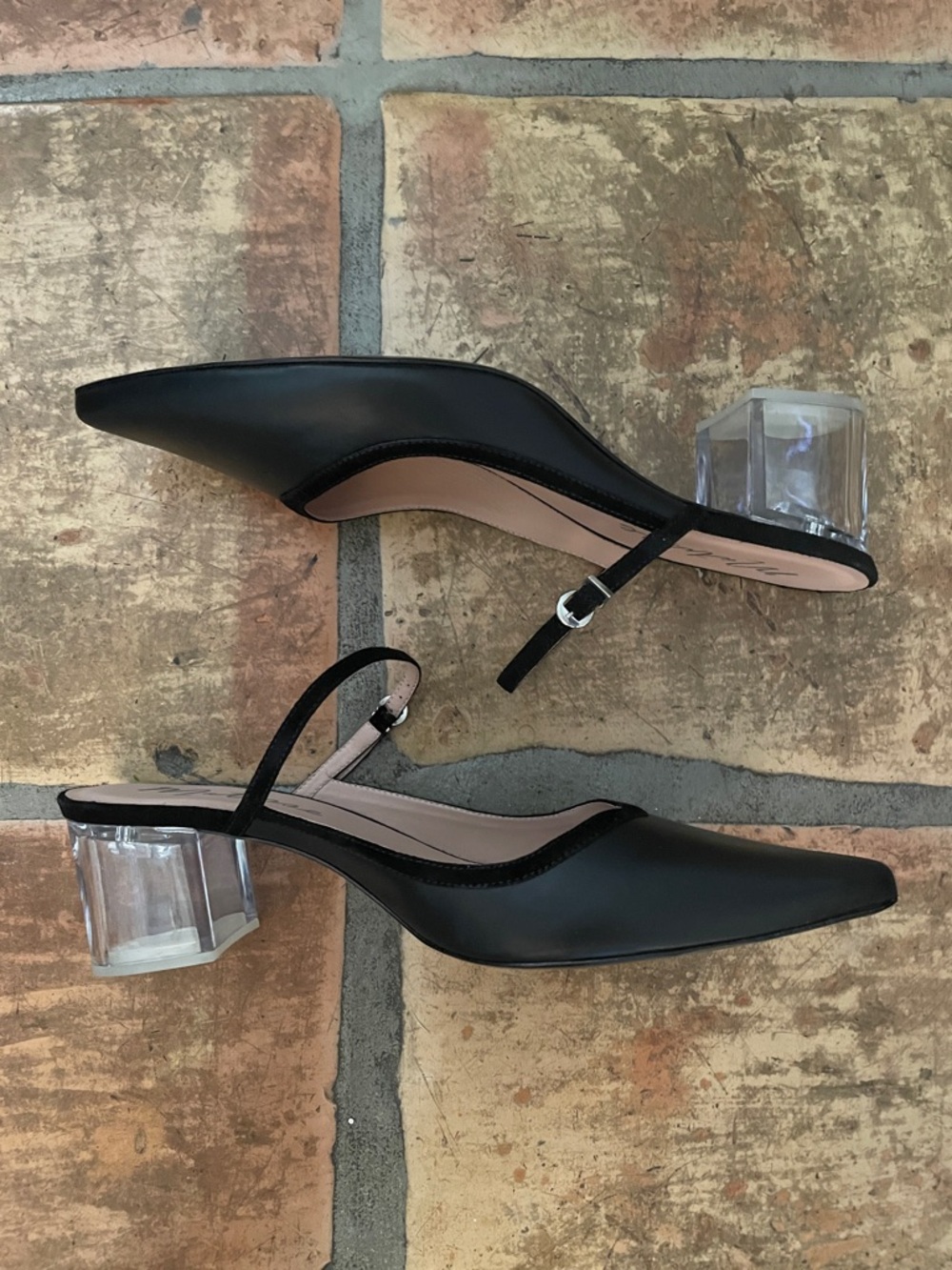 Matisse NEW Size 11 LOIS Black Leather Slingback Pumps with Clear Block Heel